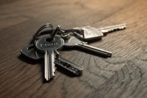 Set of keys on a wood table